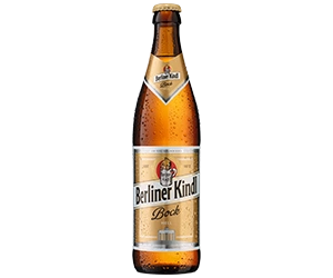 0,5 Liter Bierflasche mit Berliner Kindl Schriftzug. Darunter der Sortenname Bock Hell.