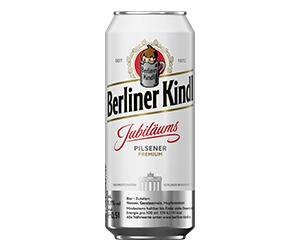0,5 Liter Bierdose mit Berliner Kindl Schriftzug in der Mitte. Darunter der Sortenname Jubiläums Pilsener.